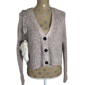 American Eagle Y2K Slouchy Cardigan Sweater Pink Chunky Knit Medium Academia